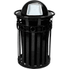 Oakley 36 Gallon Decorative Slatted Steel Receptacle w/Dome Top, Black - M3600-R-DT-BK