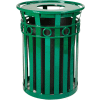 Oakley 36 Gallon Decorative Slatted Steel Receptacle w/Flat Top, Green - M3600-R-FT-GN