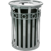 Oakley 36 Gallon Decorative Slatted Steel Receptacle w/Flat Top, Silver - M3600-R-FT-SLV