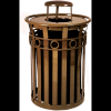 Oakley 36 Gallon Decorative Slatted Steel Receptacle w/Raincap Top, Green - M3600-R-RC-GN