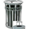 Oakley 36 Gallon Decorative Slatted Steel Receptacle w/Raincap Top, Silver - M3600-R-RC-SLV