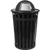Oakley 36 Gallon Slatted Steel Receptacle w/Dome Top, Black - M3601-DT-BK