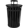 Oakley 36 Gallon Slatted Steel Receptacle w/Raincap Top, Black - M3601-RC-BK