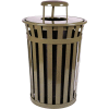 Oakley 36 Gallon Slatted Steel Receptacle w/Raincap Top, Brown - M3601-RC-BN