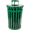 Oakley 36 Gallon Slatted Steel Receptacle w/Raincap Top, Green - M3601-RC-GN
