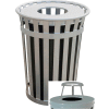 Oakley 36 Gallon Slatted Steel Receptacle w/Raincap Top, Silver - M3601-RC-SLV
