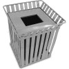 Oakley 36 Gallon Slatted Square Steel Receptacle w/Flat Top, Silver - M3601-SQ-FT-SLV