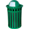 Oakley 50 Gallon Slatted Steel Receptacle w/Dome Top, Green - M5001-DT-GN