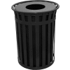 Oakley 50 Gallon Slatted Steel Receptacle w/Flat Top, Black - M5001-FT-BK