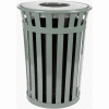 Oakley 50 Gallon Slatted Steel Receptacle w/Flat Top, Silver - M5001-FT-SLV