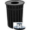 Oakley 50 Gallon Slatted Steel Receptacle w/Raincap Top, Black - M5001-RC-BK