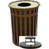 Oakley 50 Gallon Slatted Steel Receptacle w/Raincap Top, Brown - M5001-RC-BN