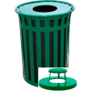 Oakley 50 Gallon Slatted Steel Receptacle w/Raincap Top, Green - M5001-RC-GN