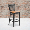 Flash Furniture Vertical Back Metal Restaurant Barstool - Natural Wood Seat - HERCULES Series
