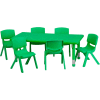 Flash Furniture 48"L Rectangle Plastic Height-Adjustable Activity Table Set with 6 Chairs - Green