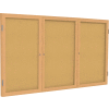 Ghent Enclosed Bulletin Board - 3 Door - Natural Cork w/Oak Frame - 36" x 72"