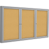 Ghent Enclosed Bulletin Board - 3 Door - Natural Cork w/Silver Frame - 36" x 72"