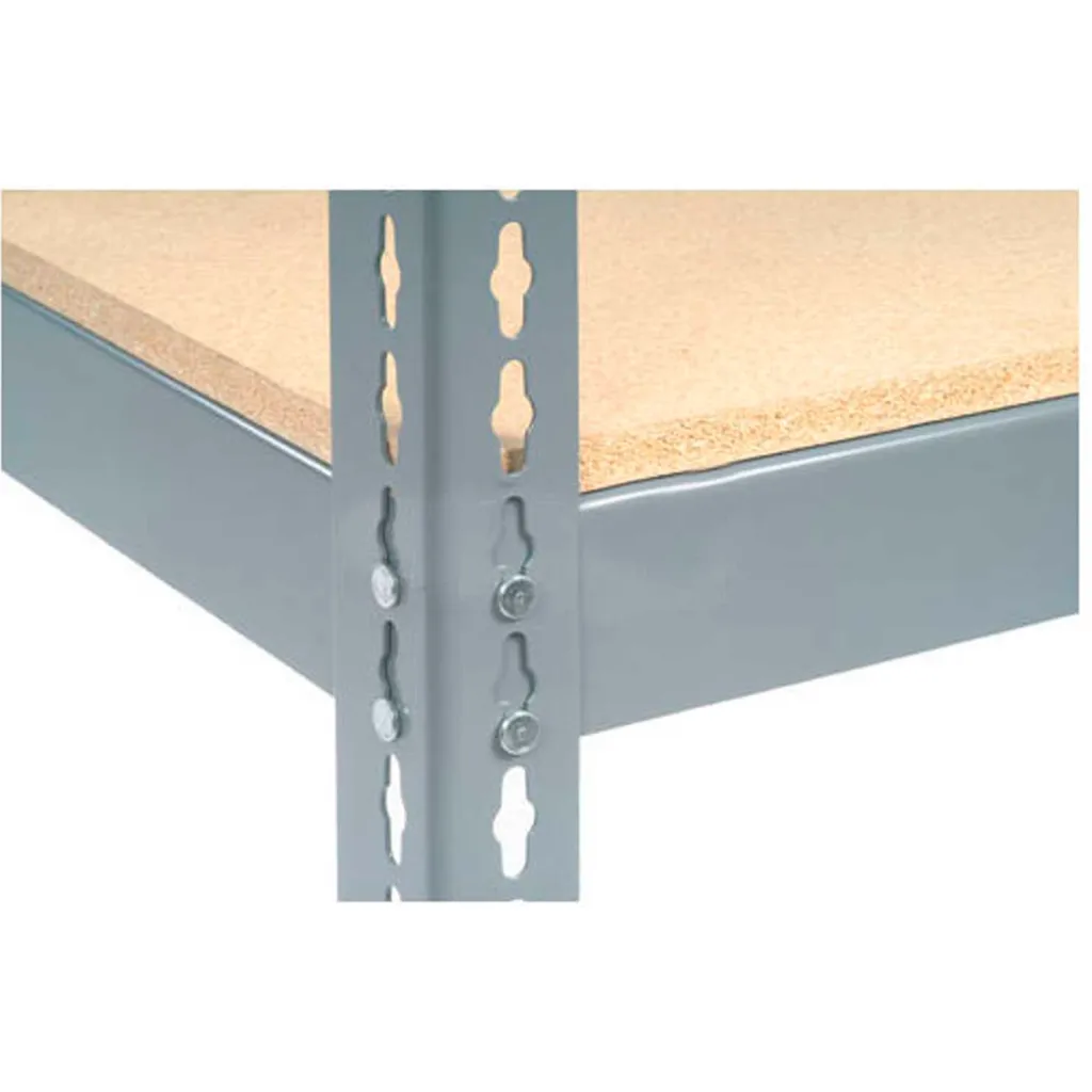 Close-up of metal shelving unit's corner bracket
