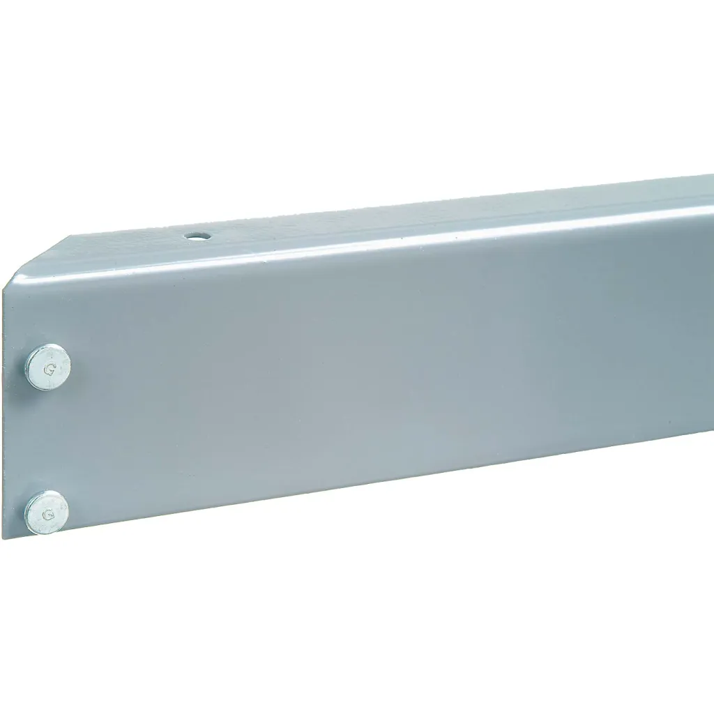 Close-up of shelf end with mounting holes