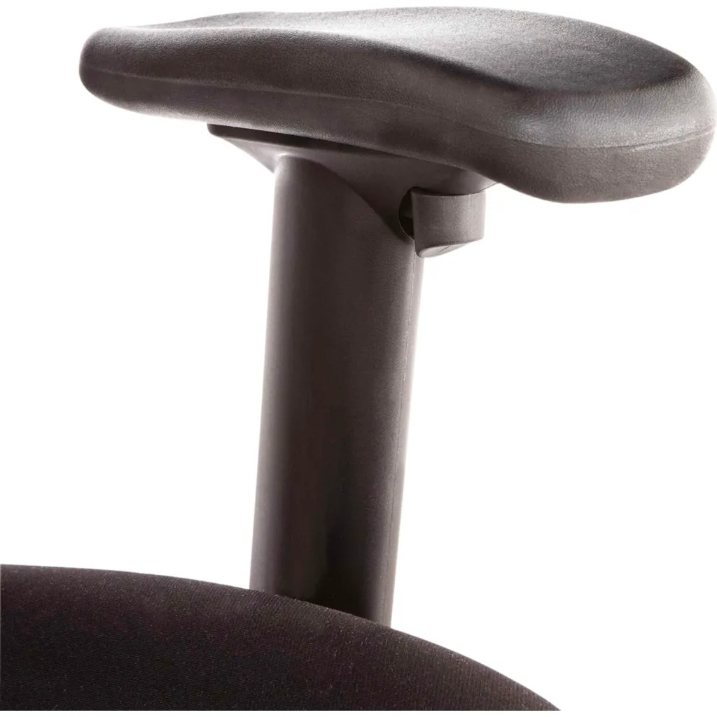 A close-up of the seat of an office chair, showing the cushioning and attachment to the pole.
