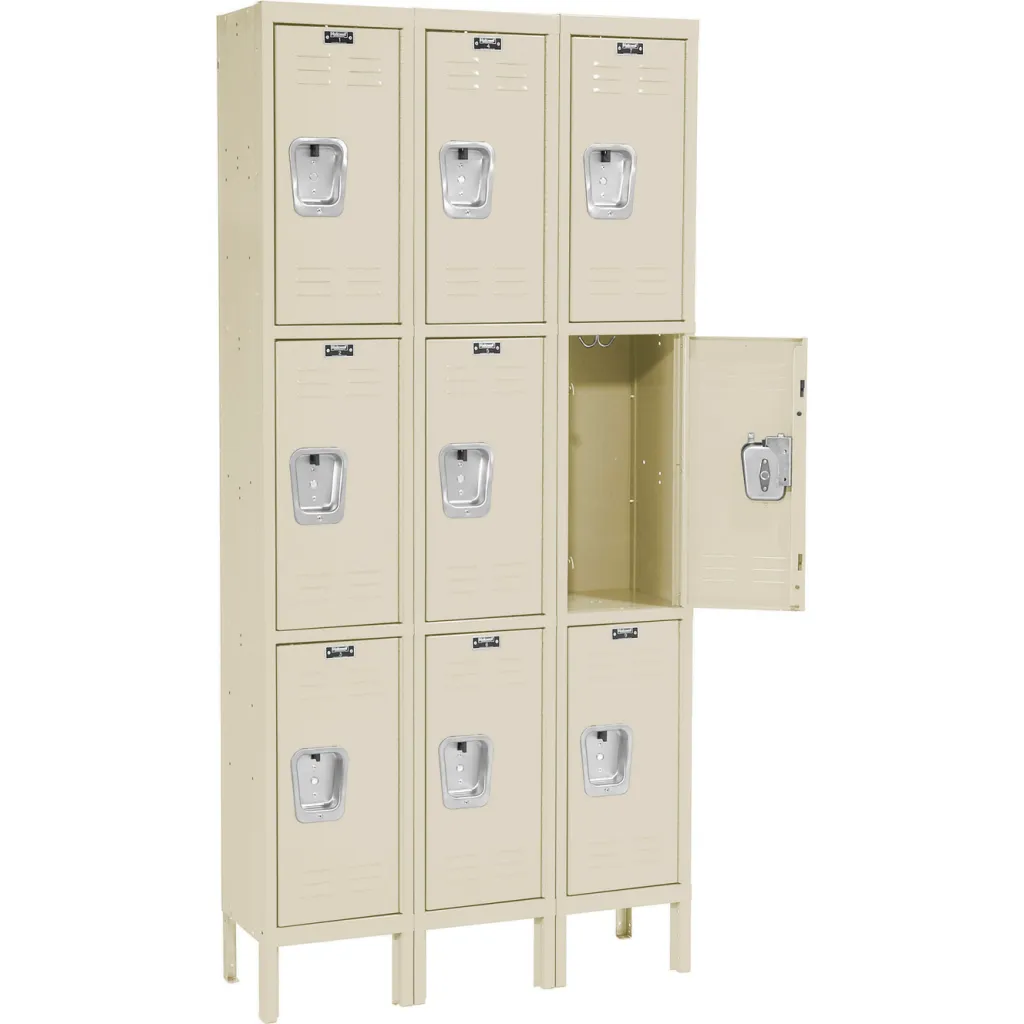 A locker with some open doors.