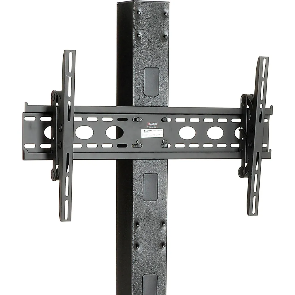Close-up of the TV mount on the rolling cart
