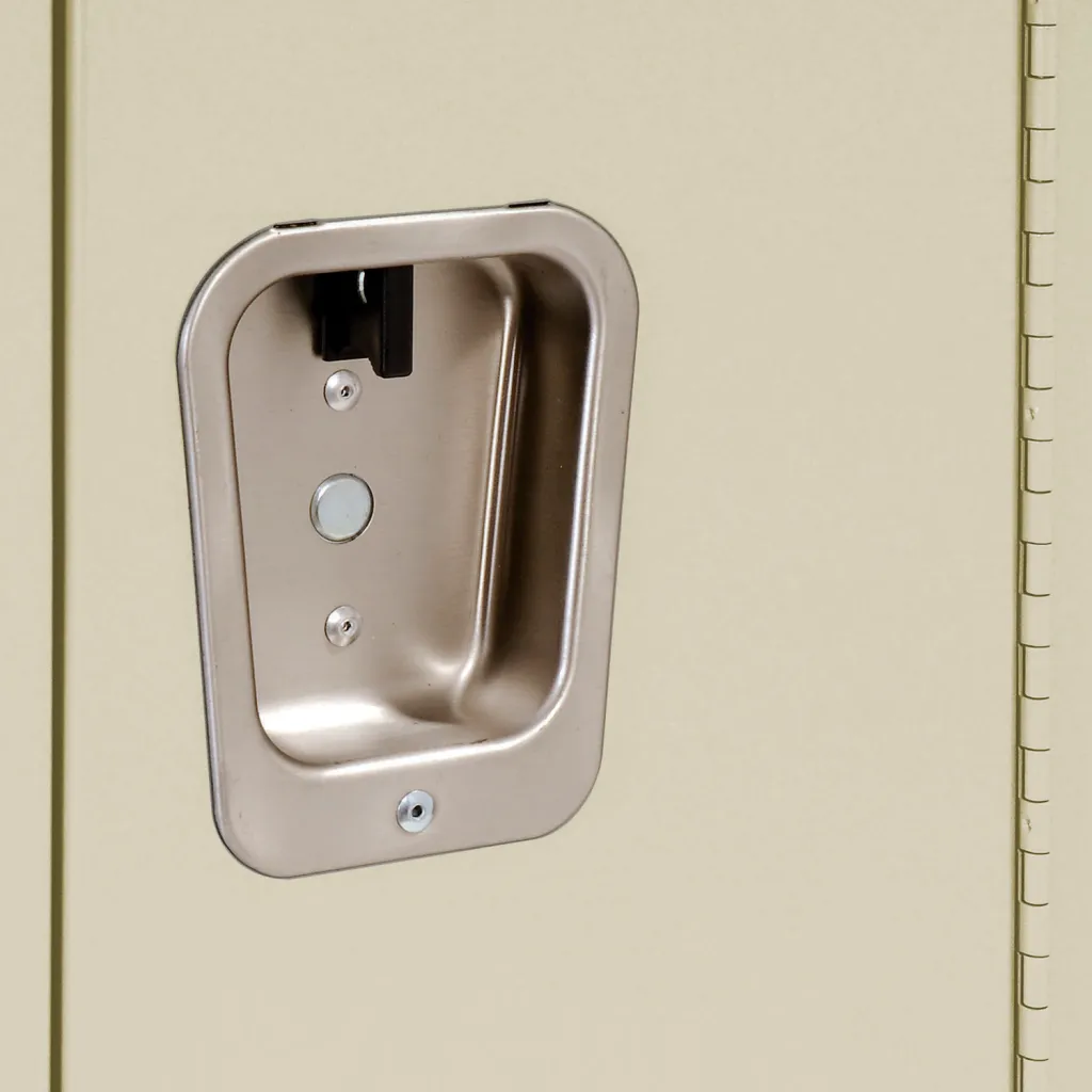 A close-up of a locker handle