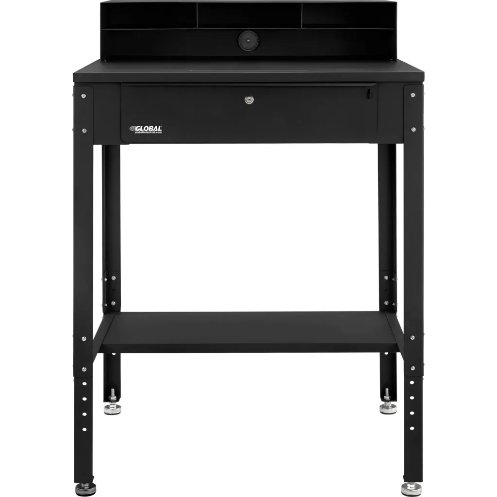 Black metal desk from front view