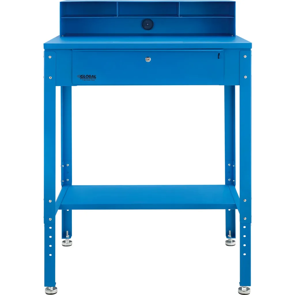 Blue workstation from the front