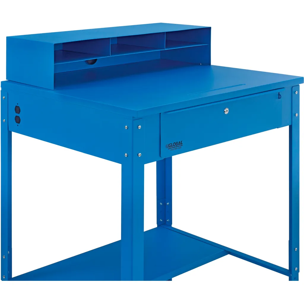 Blue workstation from an angle