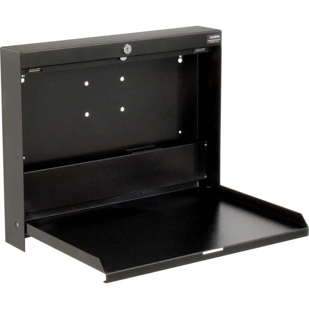 An open black metal box with a tray extended.