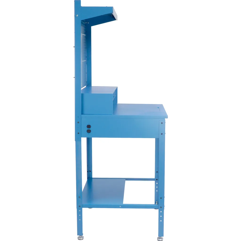 Blue workbench from side view