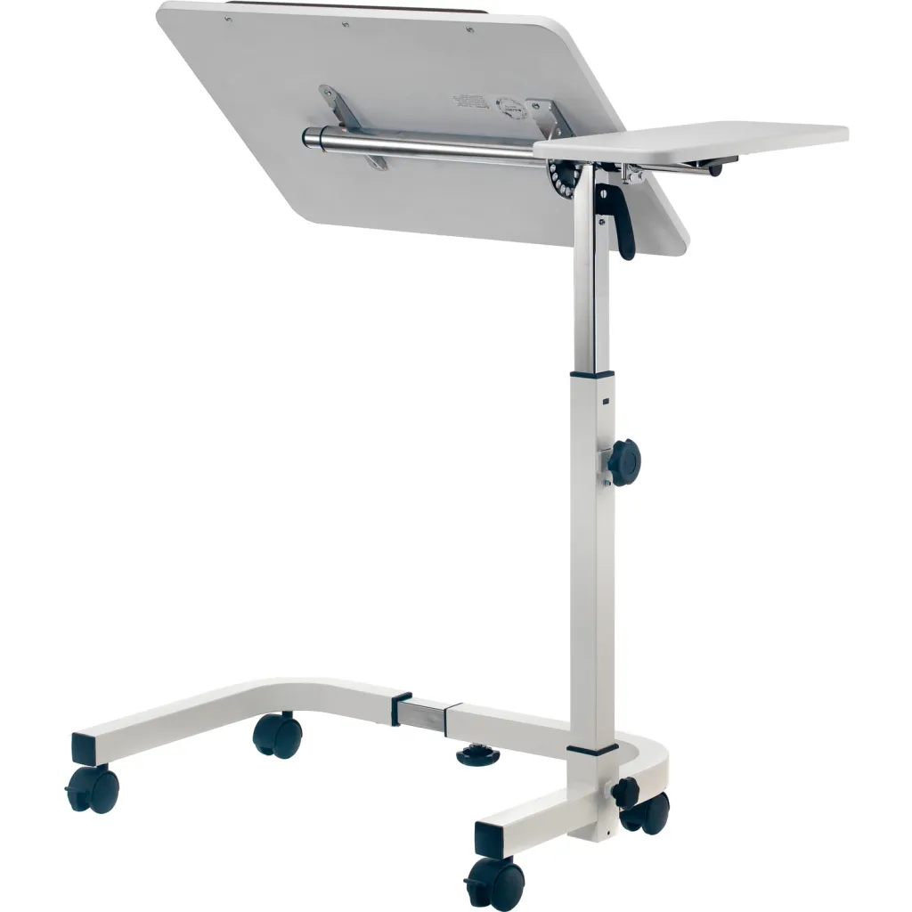 Adjustable laptop stand with wheels and tilted surface