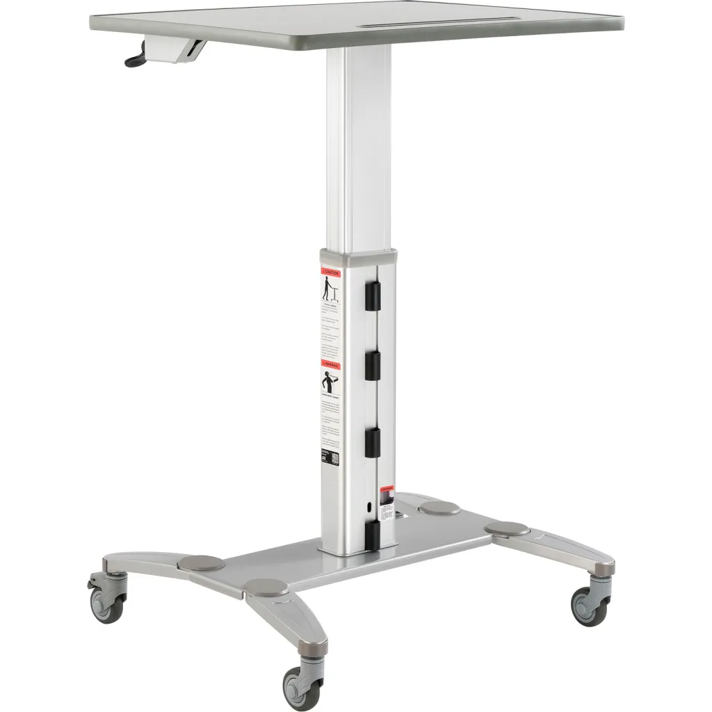Mobile sit-stand workstation with warning labels