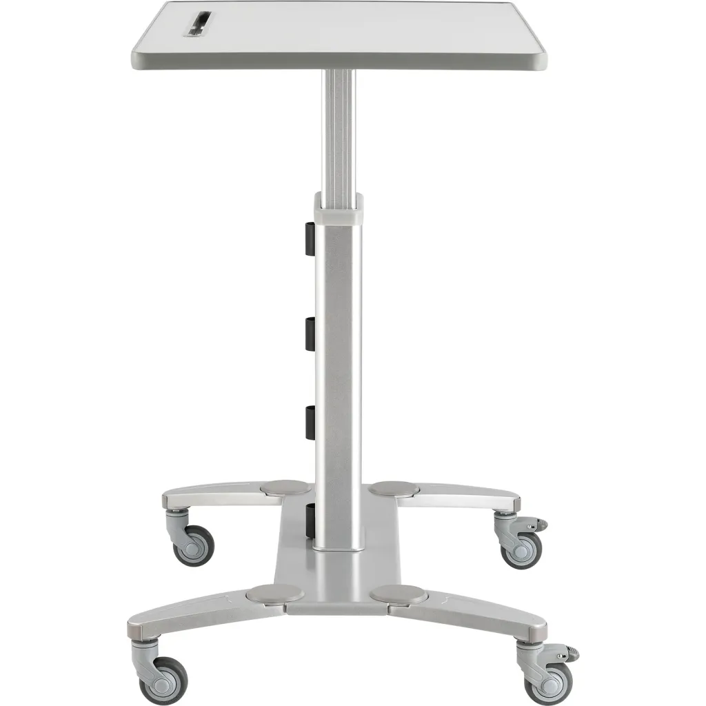Mobile sit-stand workstation from rear view
