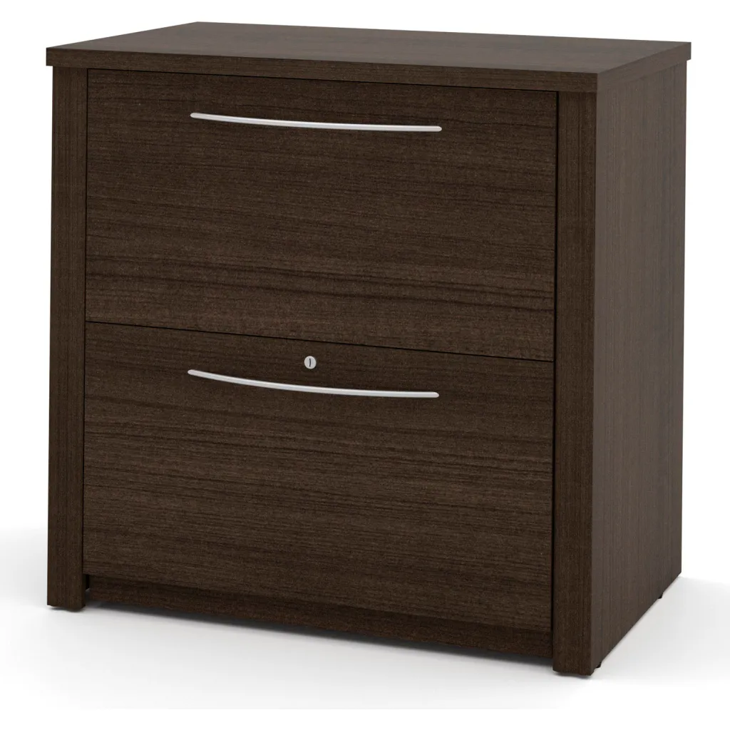 Brown filing cabinet with two drawers