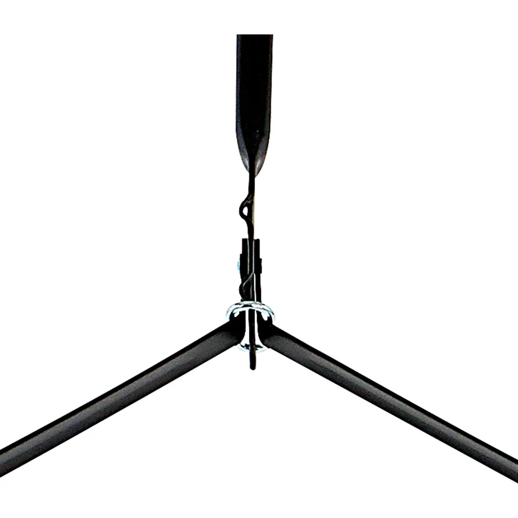 A close-up of the black metal base of a folding table