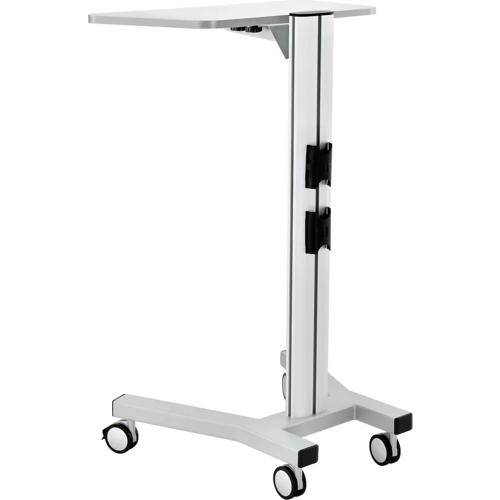 A white sit-stand workstation with a silver frame and black accents