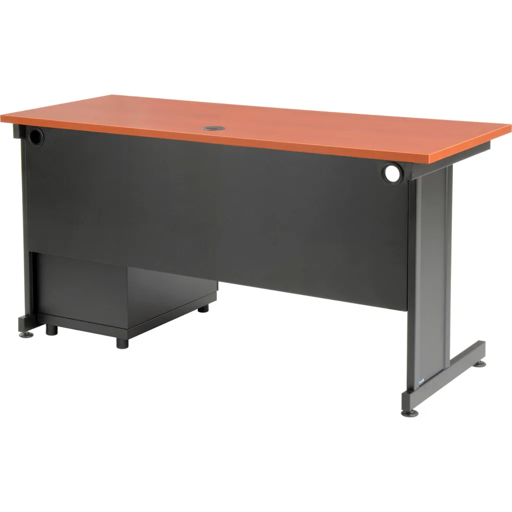 A black and brown desk with no items on it.
