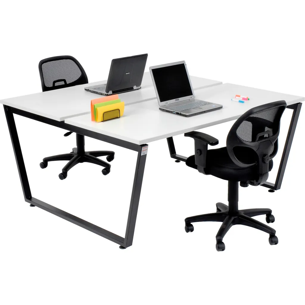Office desk with white top and black metal frame