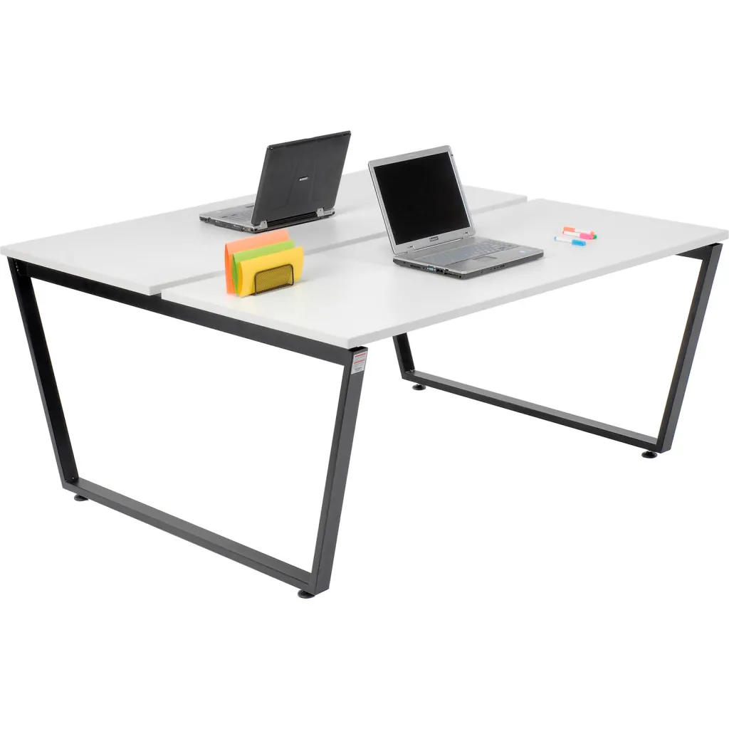 Office desk with white top and black metal frame