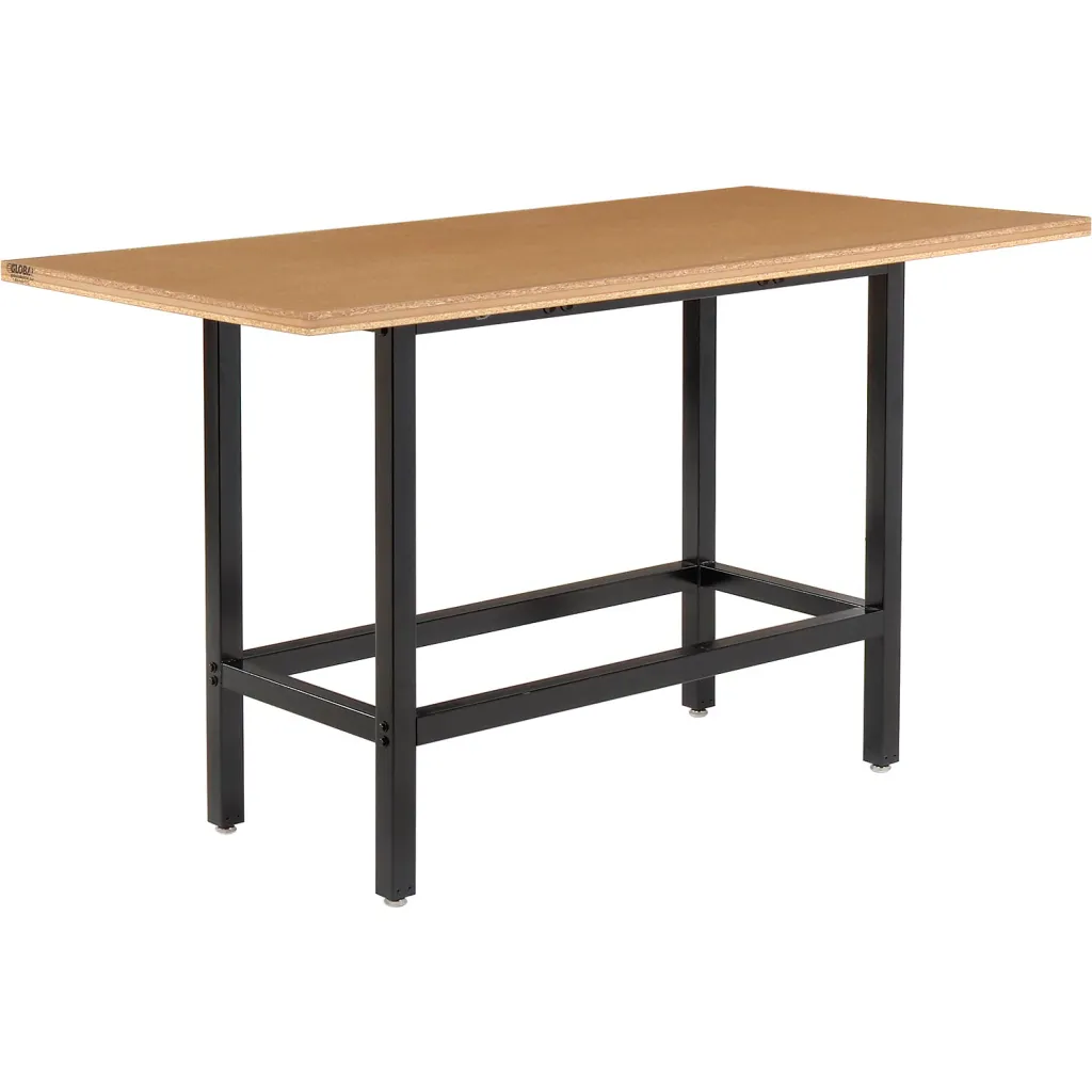 standing desk with black frame and wooden top