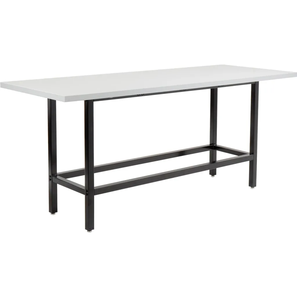 Standing desk with gray top and black frame