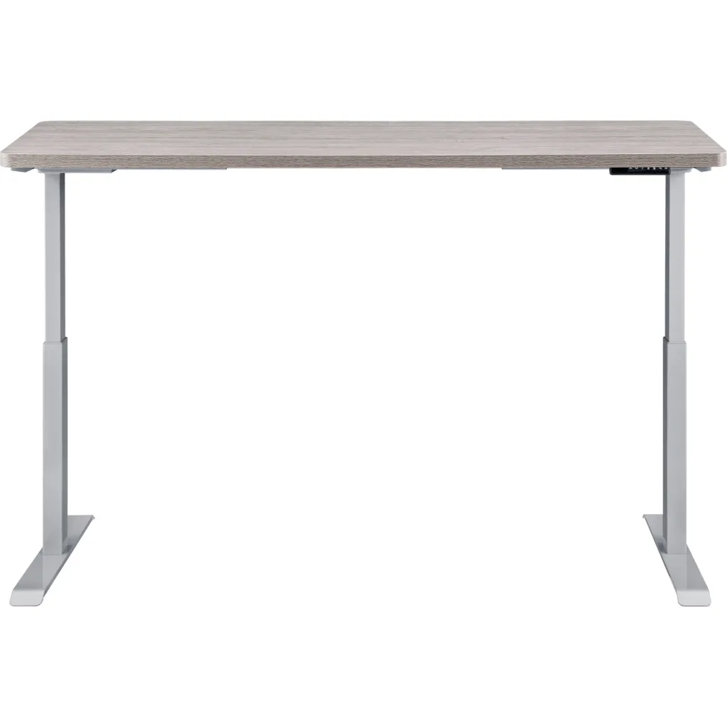 Standing desk with gray wood top and white frame