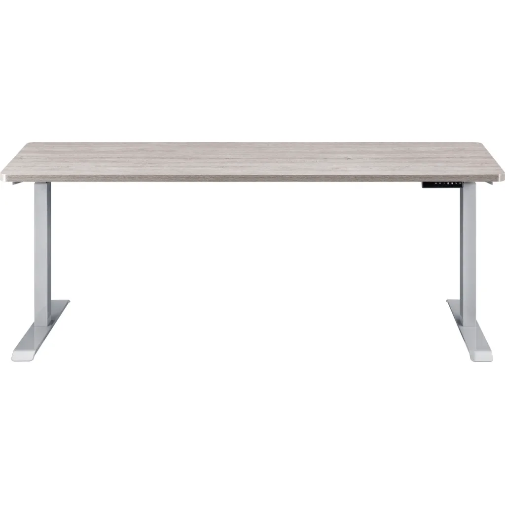 Standing desk with gray wood top and white frame