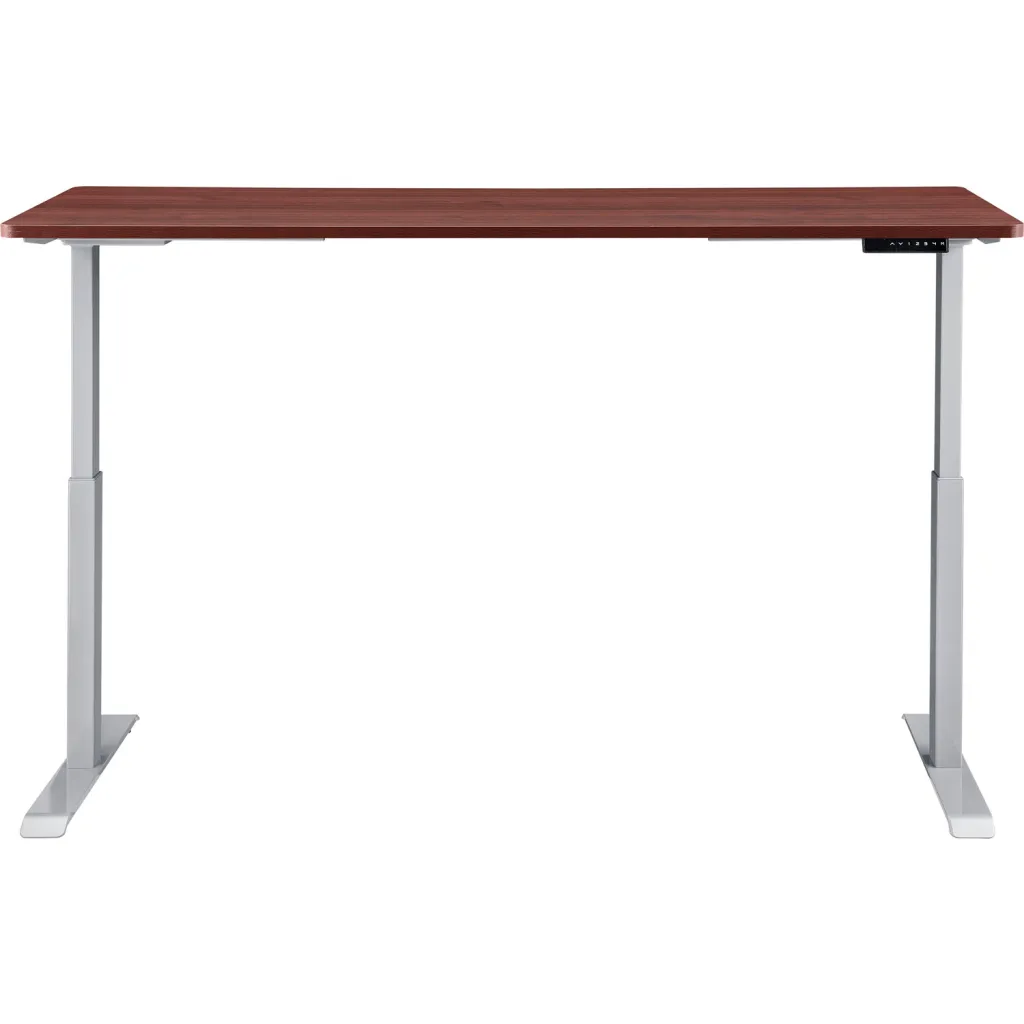 Brown wooden tabletop with silver metal legs