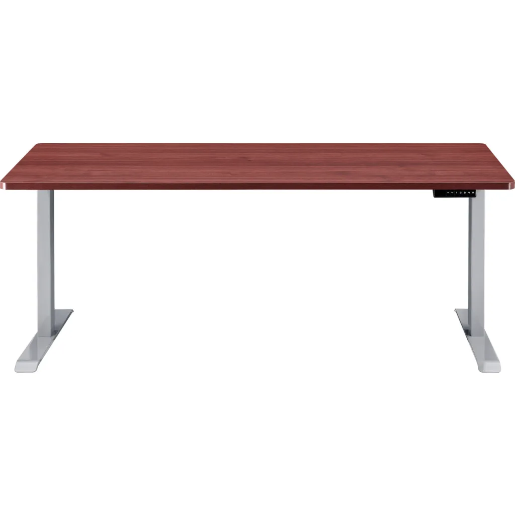 Brown wooden tabletop with silver metal legs