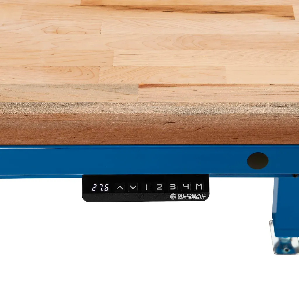 Close-up of workbench height adjustment