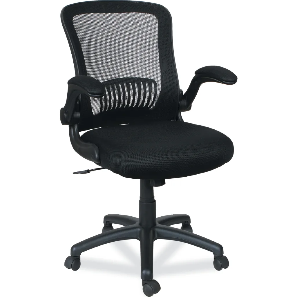 Black office chair with mesh back and armrests