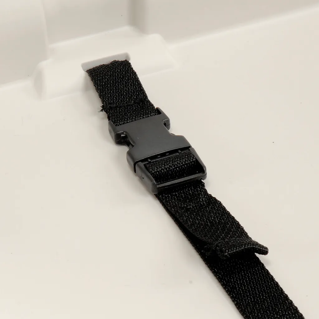 A black strap with a buckle